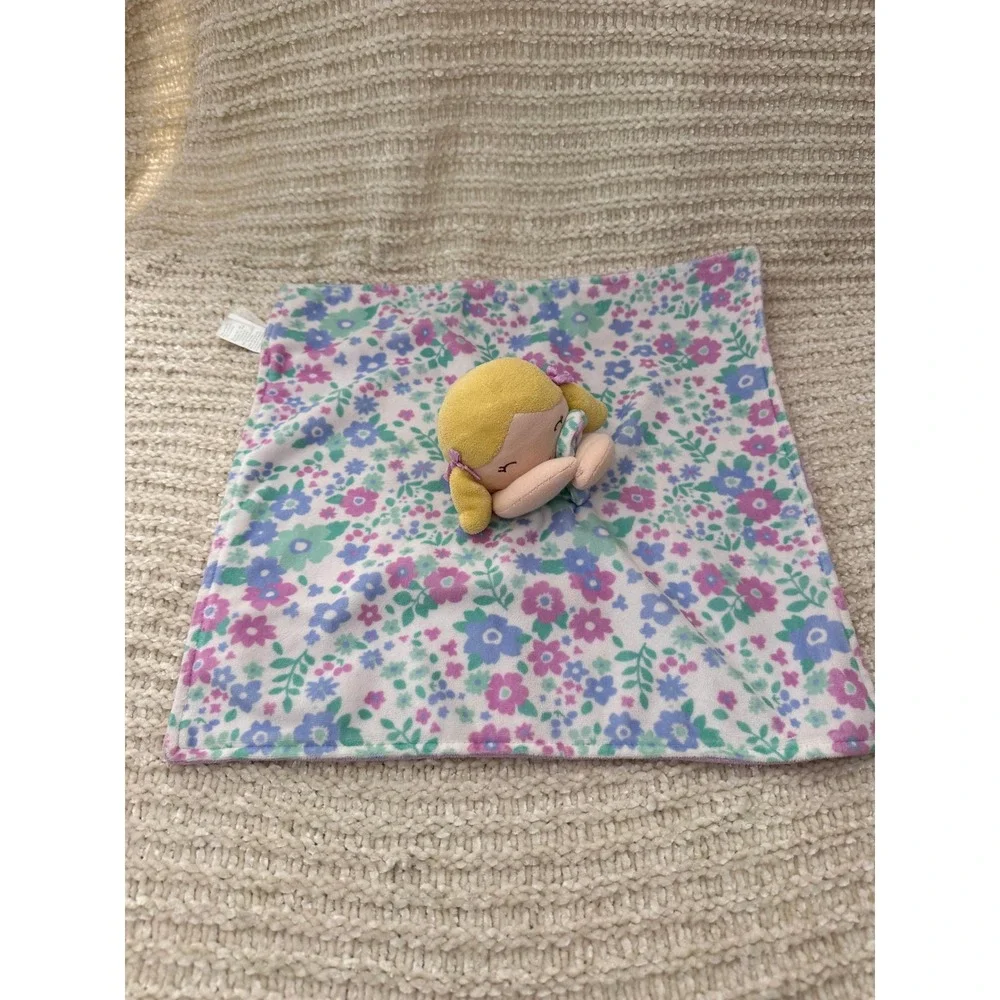 Carters Plush Lovey Blonde Doll Security Blanket Floral Purple Pink Kids 14in‎